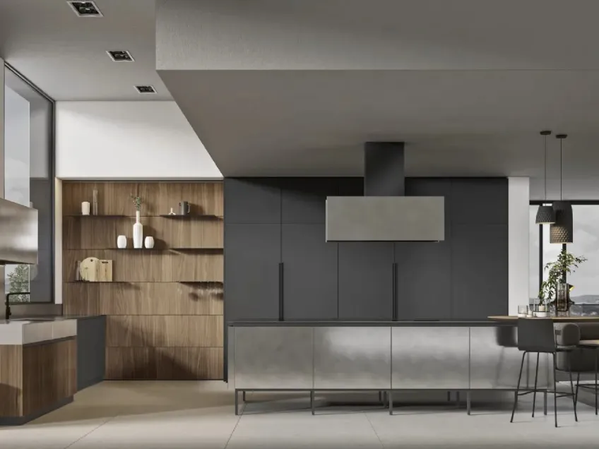 Cucina Moderna con isola Loft 2|2 07 in laccato e Noce di Arrex