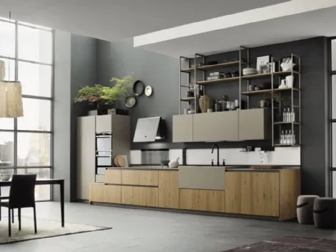 Cucina Moderna lineare Loft Wood Cotto e laminato effetto cemento di Arrex