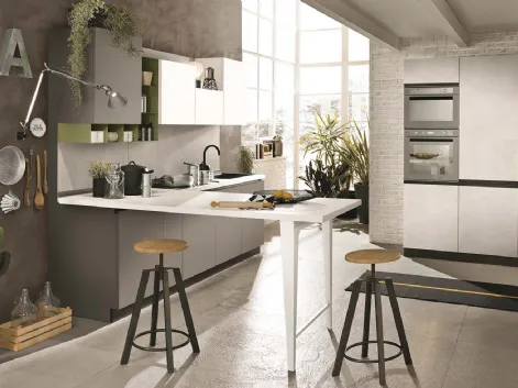 Cucina Moderna con penisola Concept finitura Bianco Ice e Arenite Matt di Moretti Cucine