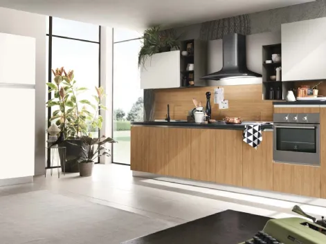 Cucina Moderna lineare Concept finitura Rovere Naturale e Bianco Ice di Moretti Cucine