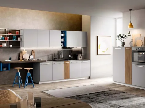 Cucina Moderna ad angolo Easy finitura Grigio Londra e Noce di Moretti Cucine