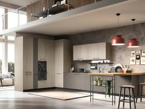 Cucina Moderna angolare con penisola Easy finitura Olmo e Grigio Scuro di Moretti Cucine