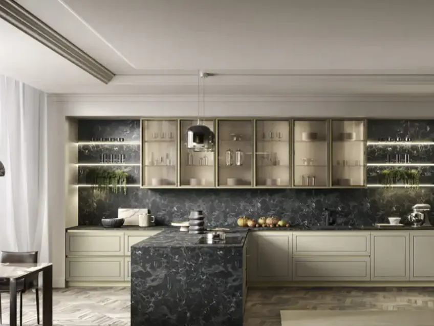 Cucina Moderna con penisola Myriad 03 in laccato e laminato HPL di Moretti Cucine