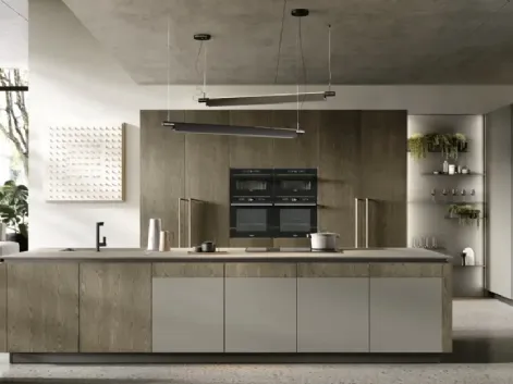 Cucina Moderna con isola Natural 01 in rovere yuta e laccato di Moretti Cucine