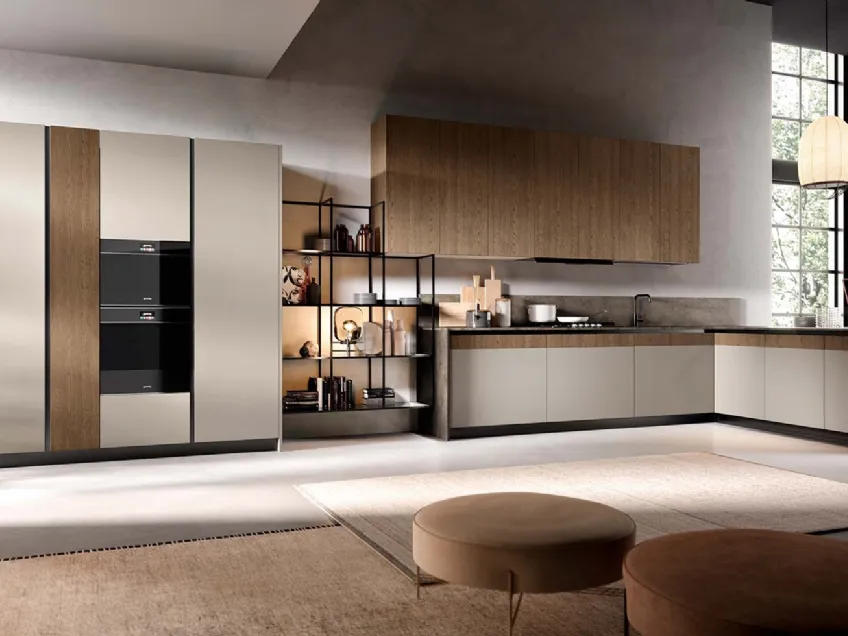 Cucina Moderne Natural Rovere Naturale e Laccato Tortora con marmo Botticino di Moretti Cucine