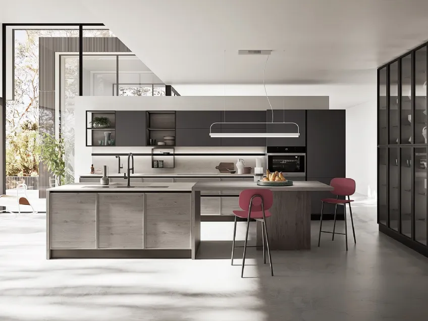 Cucina Moderna con isola Q01 007 in rovere e laccato di Ar-due