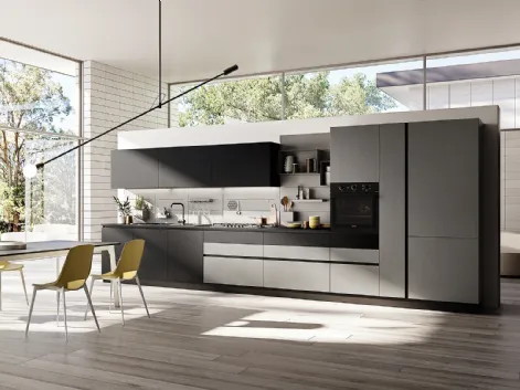 Cucina Moderna lineare Q01 010 in fenix e effetto metallo di Ar-due