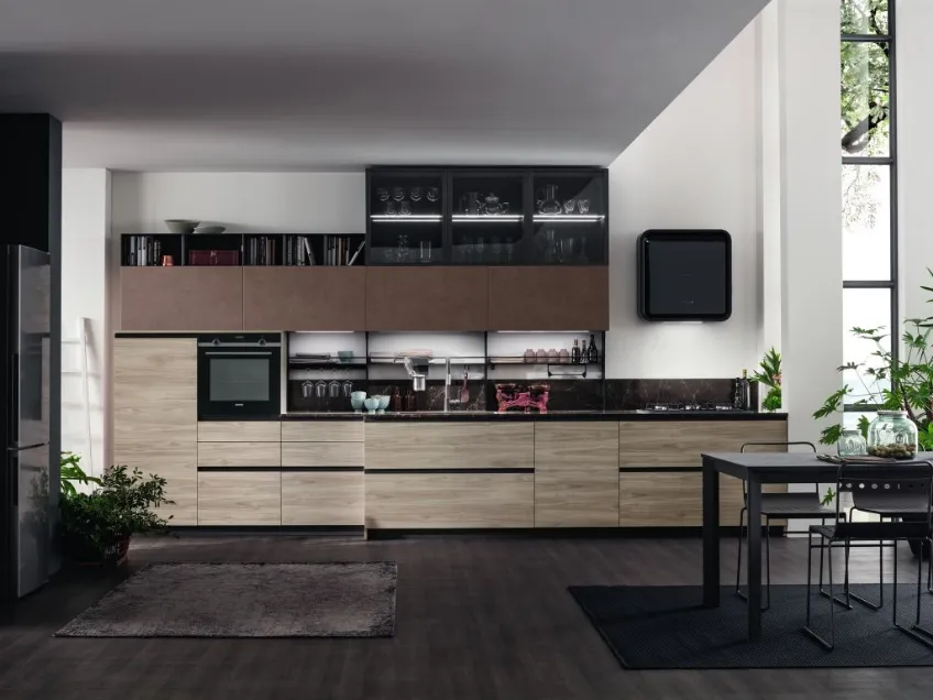 Cucina Moderna lineare Twin 04 Okobo Smoke e Oxide Terra di Arrex