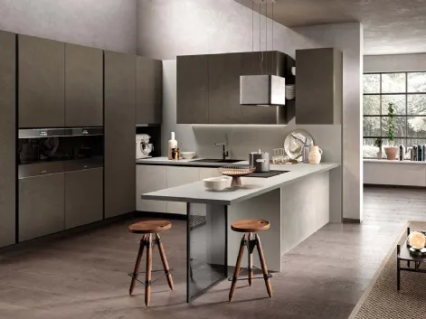 Cucina Moderne Venere laccato malta opaco Ardesia e Nebbia con penisola di Moretti Cucine