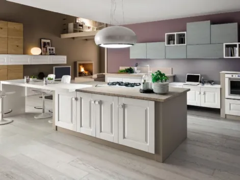 Cucina Moderna Zenzero in Rovere laccato con top Isola in Sassi del Piave di Arrex