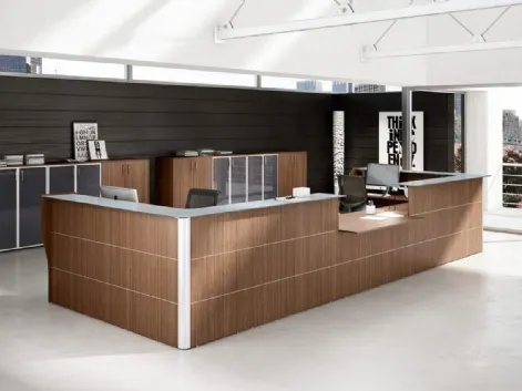 Mobile Ufficio Reception Stratos finitura Noce con top in vetro di Compir
